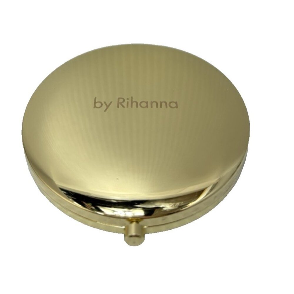 Rihanna Gold Tone Pocket Mirror Small Round Compact 2-Sided Makeup Beauty Mirror